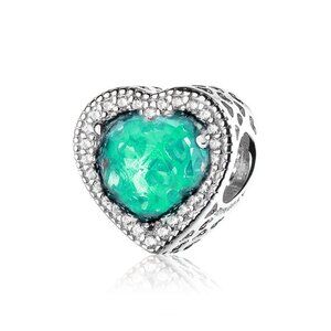 Pandora Openwork Hearts Crystal Charms 925 Sterling Silver with Beads GREEN